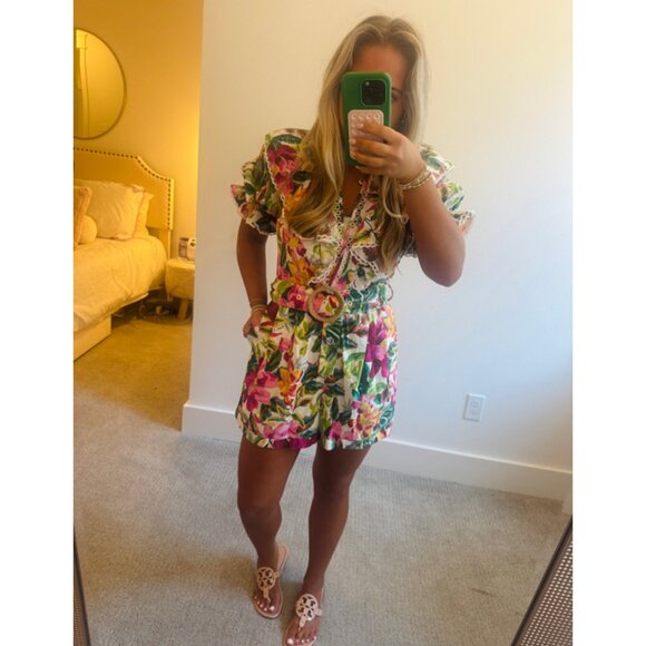 FARM RIO Painted Flowers Romper in Multi Size Small - Picture 11 of 12
